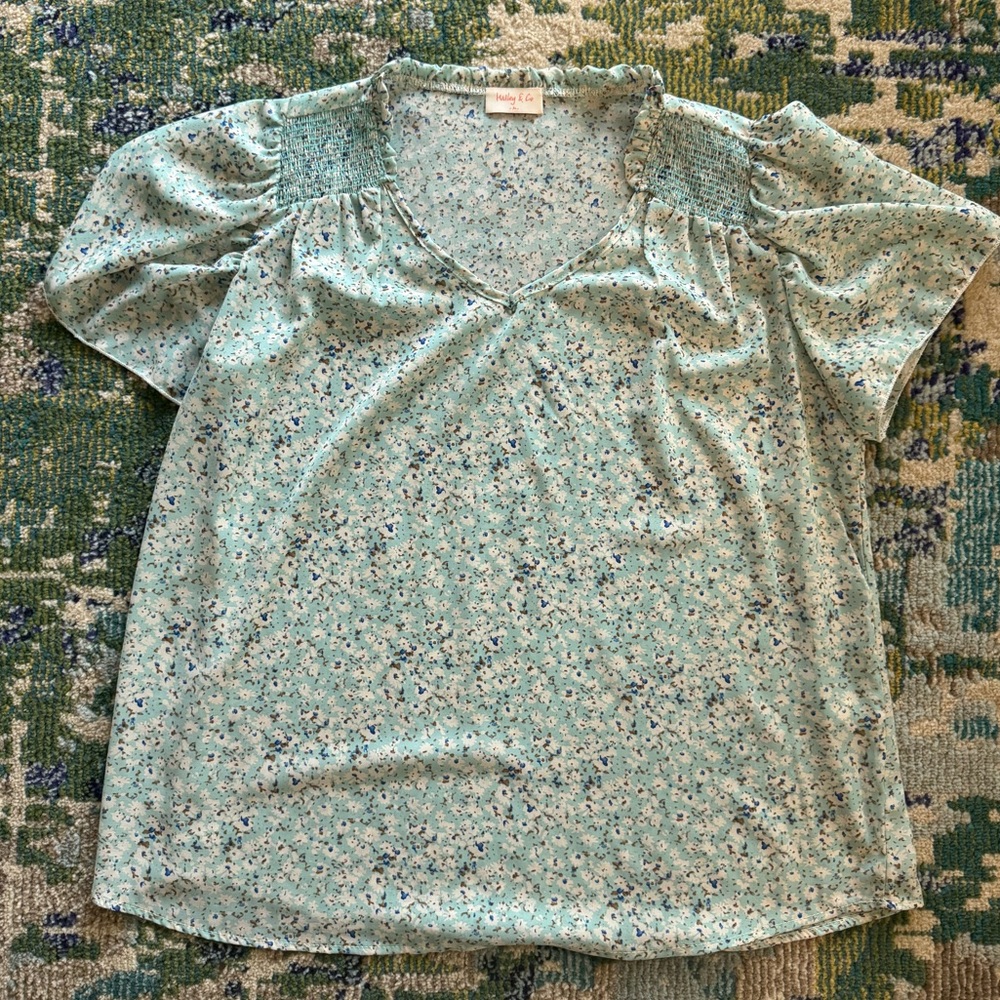 Mint blue floral print top